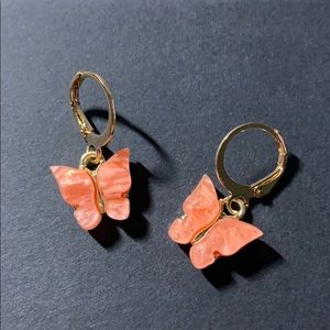 Glittery Coral Butterfly Earrings